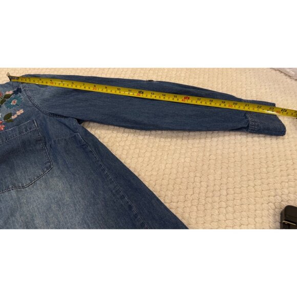Vintage America Blues Embroidered Denim Button-Up Shirt With Floral Design Women - Picture 10 of 10